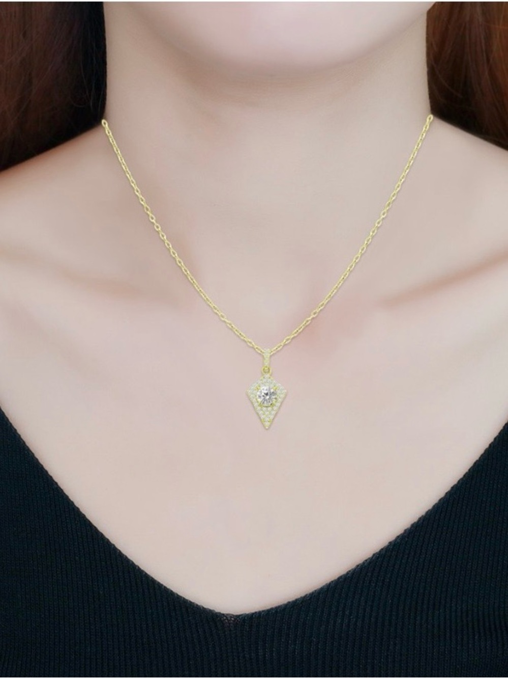 Cubic Zirconia 18K Gold Over Sterling Silver Diamond Shaped Pendant Necklace 16"